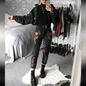 Topshop Rose Embroidered Mom Jeans